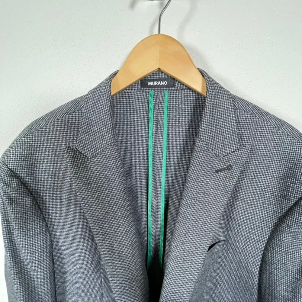 Murano Blazer Mens 2XB Grey Houndstooth Excellent Dinosaur Lining Sport Coat